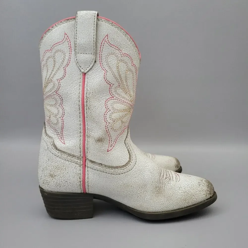 Kids Girls Ariat Boots Heritage Western Butterfly White Pink Size 12.5 Toddler
